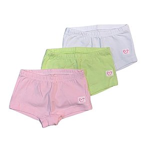 Kit 3 Calcinhas Boxer (Branco/Rosa/Verde) Serelepe 6845