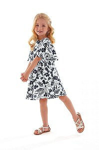 Vestido Bata Infantil Floral Preto e Off White Up Baby 43394