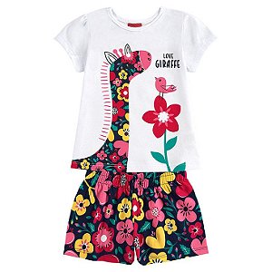 Conjunto Infantil Blusa + Short Malha Girafa Floral Kyly 111104