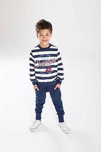 Conj Infantil Blusa + Calça em Moletom Listrado - Serelepe 6418