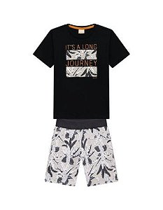 Conjunto Infantil Masculino Camiseta + Bermuda Moletinho Folhas - Milon 13925