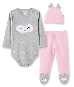 Conjunto Bebê Body Longo + Calça + Touca Pingo Lelê 66205