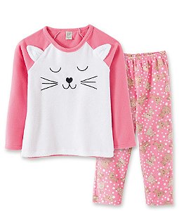 Pijama Longo Infantil em Soft Gatinha Rosa Pingo Lelê  76053