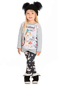 Conjunto Infantil Blusa Moletom Cinza + Legging Raposa Serelepe 5326