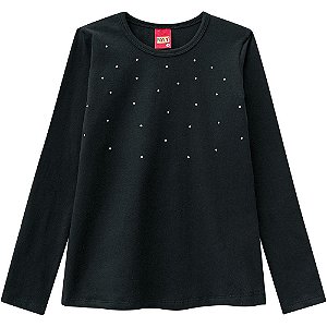 Blusa Infantil Manga Longa Strass Cotton Preta 206212