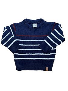 Cardigan Tricô Infantil Listrado Azul Marinho Pingo Lelê 66207