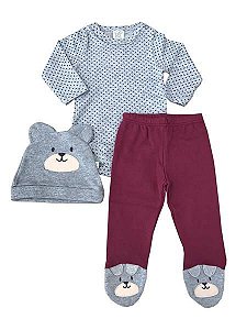 Conjunto Bebê Body Longo + Calça + Touca Pingo Lelê 66216