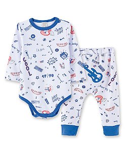 Pijama Bebê em Suedine Body Longo + Calça Rock Pingo Lelê 86031