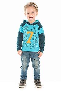 Blusa Manga Longa Infantil com Capuz Azul Serelepe 5400