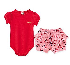 Conjunto Infantil Body Manga Curta e Shorts Cereja 66553