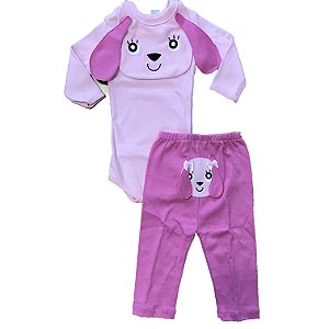 Kit Body Longo + Calça + Babador Cachorrinha Baby Gijo 730630