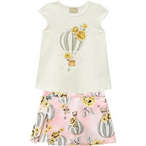 Conjunto Infantil Short Saia + Camiseta Balao Off White Milon 11692