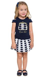 Conjunto Infantil Short Saia Organza Azul + Blusa Milon 11099