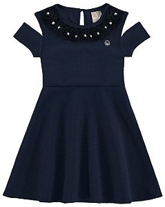 Vestido Infantil Jacquard Azul Milon 10841