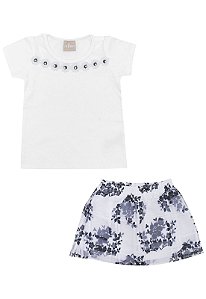 Conjunto Infantil Short Saia + Blusa Azul Milon 11093