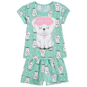 Pijama Infantil Camiseta + Short Verde Brilha no Escuro Kyly 109432