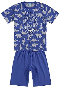 Pijama Verão Dinossauro Azul Brilha no Escuro Kyly 109290