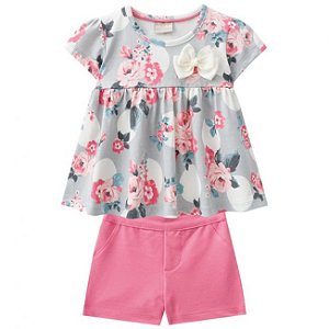 Conjunto Infantil Short Malha e Bata Floral Milon 11067