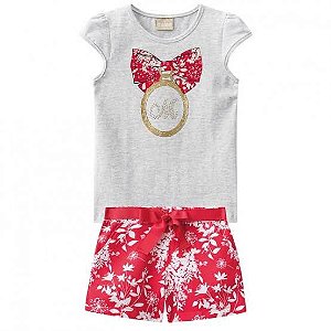 Conjunto Infantil Laço Short Vermelho + Blusa Milon 11128