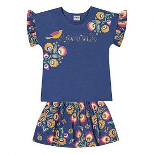 Conjunto Infantil Blusa + Short Saia Azul Nanai 600264