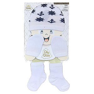 Kit Touca Luva e Meia Infantil Náutico Branco Din Don 727170