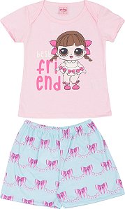 Pijama Infantil Feminino Camiseta Rosa + Short  Serelepe 5128