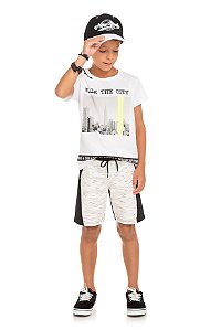 Conjunto Infantil Maculino Camiseta Branca e Short Moletinho Serelepe 5674