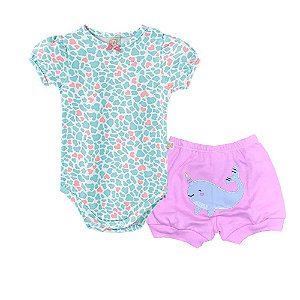 Conjunto Infantil Short + Body Manga Curta Baleia 66604