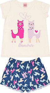 Pijama Camiseta Lhama Off + Short  Serelepe 5692