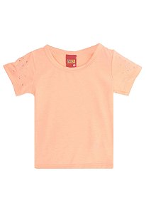 Blusa Baby Look Básica c/ Strass Laranja Kyly 107621