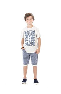 Conjunto Bermuda Infantil Moletinho + Camiseta Pega Mania 76181