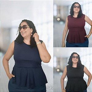 Kit 3 Blusas Femininas Plus Size Regata Peplum Sortidas