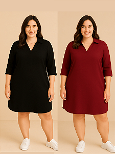 Kit 2 Vestidos Femininos Chemise Estilo Camisa Plus Size