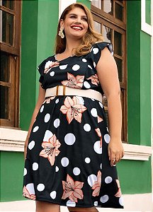 Vestido Feminino Soltinho Manga Babados Acinturado Plus Size