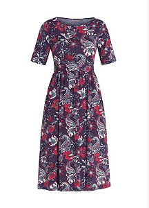 Vestido Plus Size Midi Manga 3/4 Floral Dark