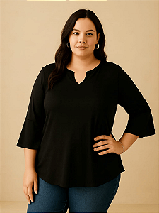 Blusa Feminina Plus Size Mullet Viscolycra Manga 3/4 Flare