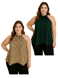 Kit  2 Blusas Femininas Viscolycra Gola Trapezio Plus Size SORTIDAS