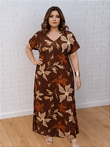 Vestido Longo Feminino Soltinho com Fenda Lateral Plus Size