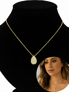 Colar Folheado Ouro 18 com Pingente Pingo Cravejado Micro Zircônia