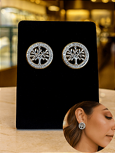 Brinco Médio Banhado a Prata Modelo Árvore da Vida