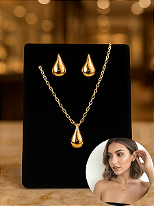 Conjunto Brinco Pequeno e Colar Folheado a Ouro 18k Mini Curved