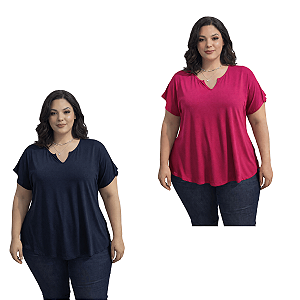 Kit 2 Blusas Femininas Soltinhas Viscolycra Plus Size Até 62