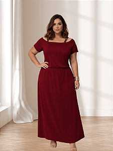 Vestido Feminino Longo Crepe Duna Decote Ciganinha e Alças Plus Size