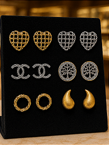 Kit com 2 Pares de Brincos Folheados a Ouro 18k ou Prata SORTIDOS Lindos
