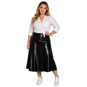 Saia Midi em Cirrê com Elastano Modelo Evasê Plus Size