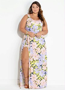 Vestido Longo Plus Size Com Fenda e Shorts Sensual - Moda Plus