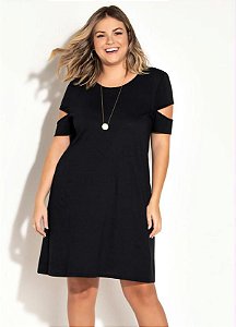 Vestido Plus Size Soltinho em Algodão e Mangas Vazadas