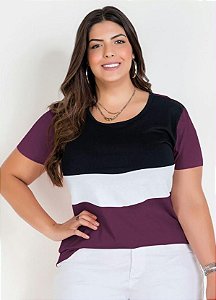 Blusa Plus Size em Algodão Manga Curta Tricolor