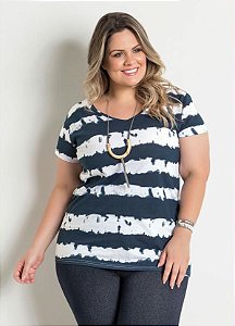 Blusa Feminina Plus Size Manga Curta Tie Dye