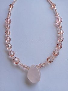 Colar Quartzo Rosa com Cristais Swarovski
